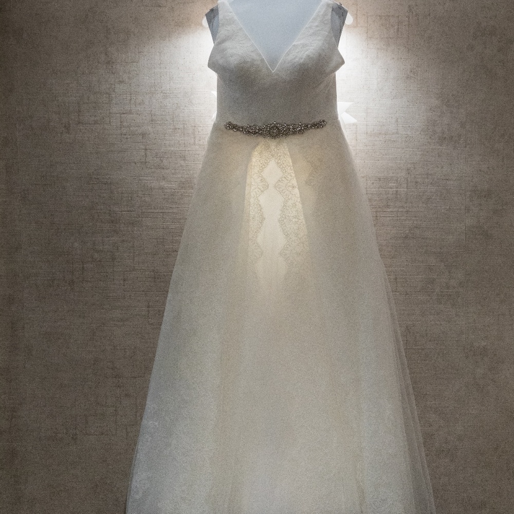 era Wang White 'Pleated V Neck' Wedding Dress